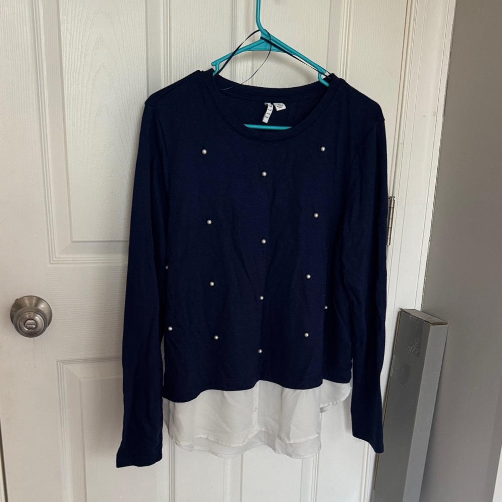 Elle Midnight Blue Top with Gold Studs